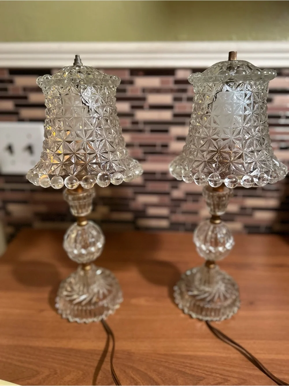 Vintage Crystal Glass Table Lamps - Clear Glass Pair